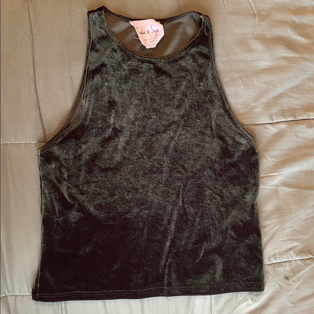Sadie & Sage Dark Green Velvet Tank Top